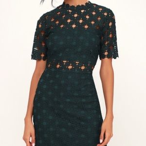 NWT Lulus Heartfelt Dark Teal Green Lace Bodycon Midi Dress - Size Small
